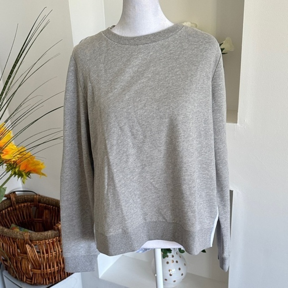 J. Crew Gray and Blue Striped Button-Back Top
